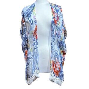 Chico's Women's Floral Sheer Kaftan Kimono Blouse Multicolor Size S/M - EUC